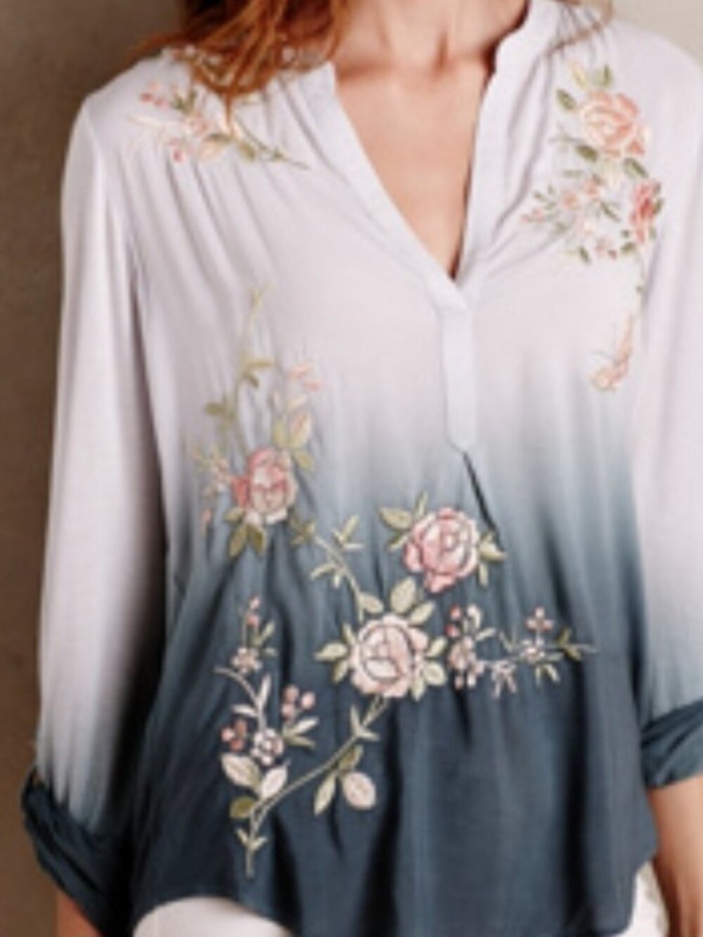 NWT Anthropologie TINY Ombre Garden Peasant Embroidered Blouse, Sz - XXSP